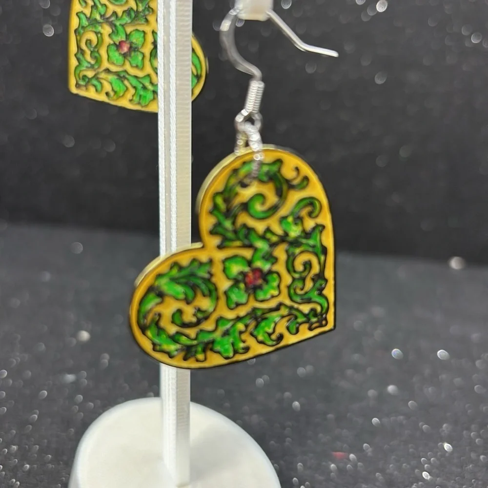 Yellow and Green Heart‎ Earrings